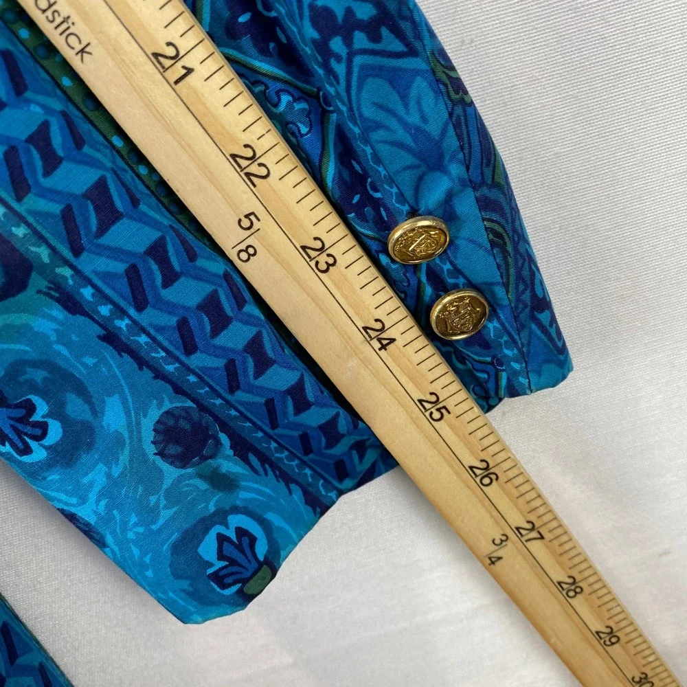 VTG Rare Steegan Handprinted Batik Cotto Men 40 Blue Geometric Sport Coat Ornate